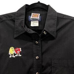 Planet Mars M&M Size M Shirt Button Up Long Sleeve Embroidered Candy Black